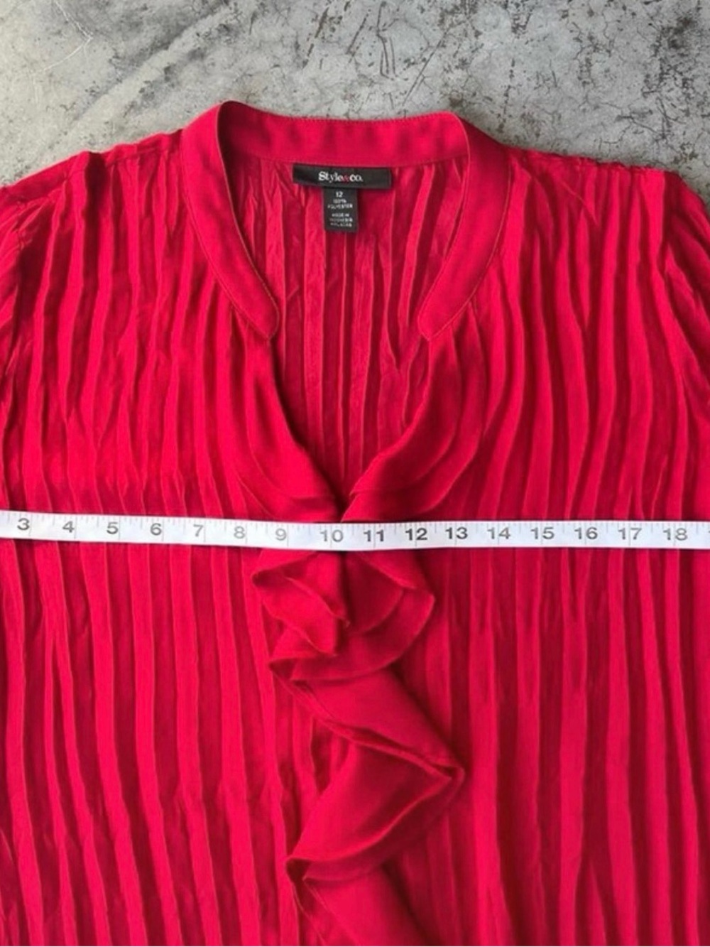 Style & Co. Red Ruffle V-Neck Long Sleeve Blouse - Picture 8 of 9
